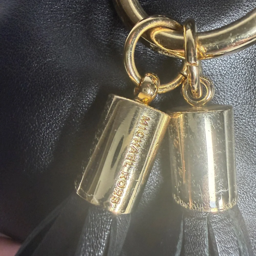 Michael Kors Black Leather Hobo Tassels Gold Accents Shoulder Handbag Purse